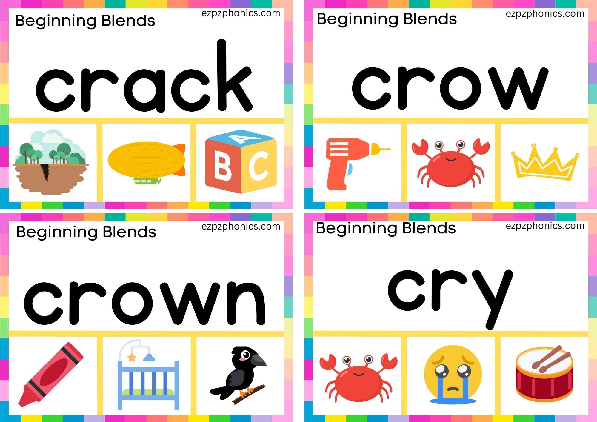 CR Beginning Blends Clip Cards Read The Words And Clip The Correct Images Set 2